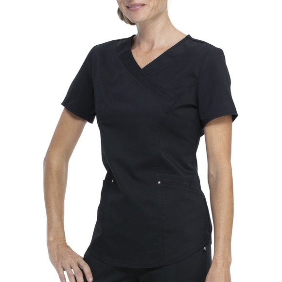 Scrubstar Mock Wrap Scrub Top Black M - Picture 2 of 8